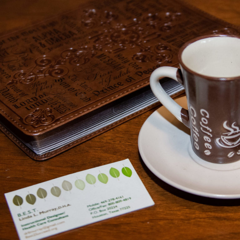 Business card and coffee